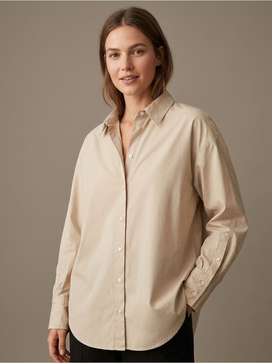 Zara Tops - Zara Beige Long-Sleeve Casual Button-Down Shirt